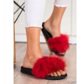 Bona Tongs à la mode avec fourrure rouge 2