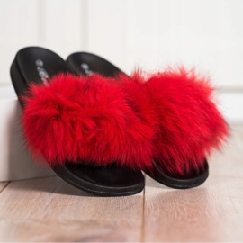 Bona Tongs à la mode avec fourrure rouge 1