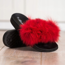 Bona Tongs à la mode avec fourrure rouge 4