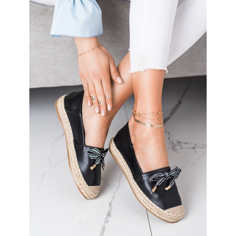 S. BARSKI Espadrilles noires avec cuir écologique 1
