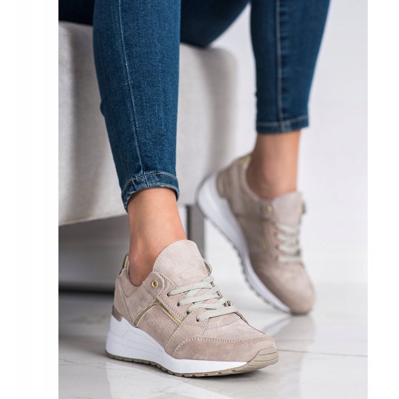 Filippo Chaussures de sport en cuir beiges 1