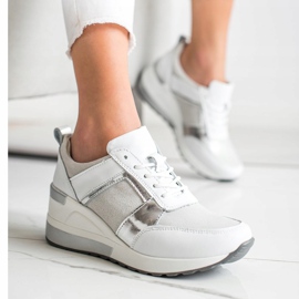 Baskets en cuir à paillettes VINCEZA blanche argent 2