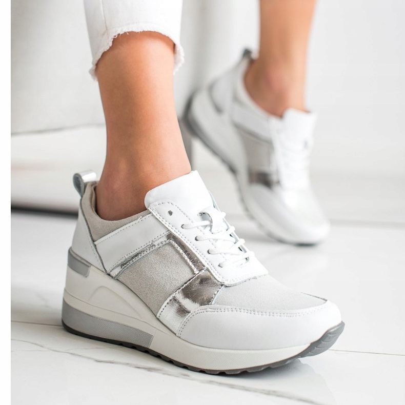 Baskets en cuir à paillettes VINCEZA blanche argent 2