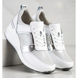 Baskets en cuir à paillettes VINCEZA blanc argent 1