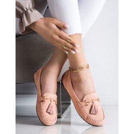 Queentina Mocassins en daim à la mode beige rose 2