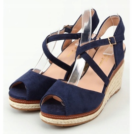 Espadrilles compensées bout ouvert bleu marine FG19 Bleu 1
