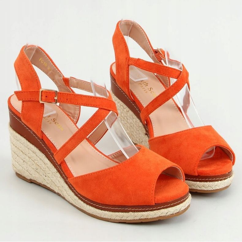 Orange FG19 Espadrilles à bout ouvert orange sur compensées 1