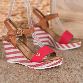 Goodin Sandales compensées à la mode brun rouge multicolore 1