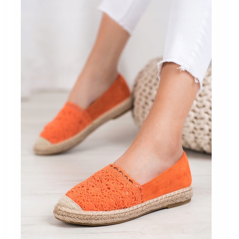 Small Swan Espadrilles en daim avec dentelle orange 1