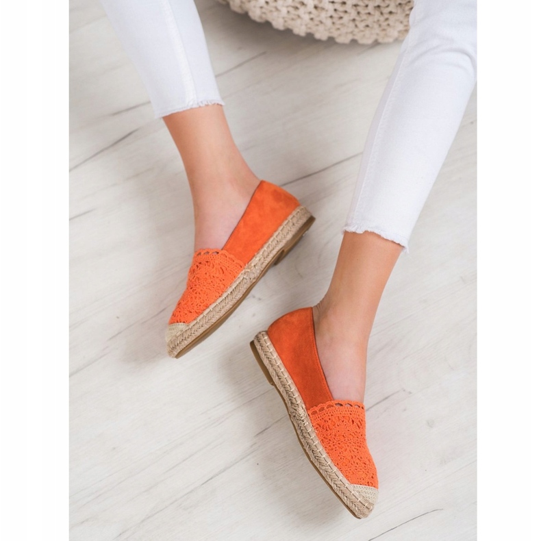 Small Swan Espadrilles en daim avec dentelle orange 2