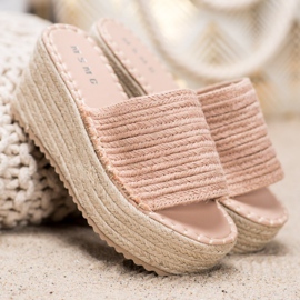 SHELOVET Sandales compensées tressées rose 1