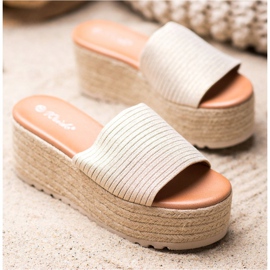 Weide Pantoufles Sur Une Plate-Forme De Paille doré 1