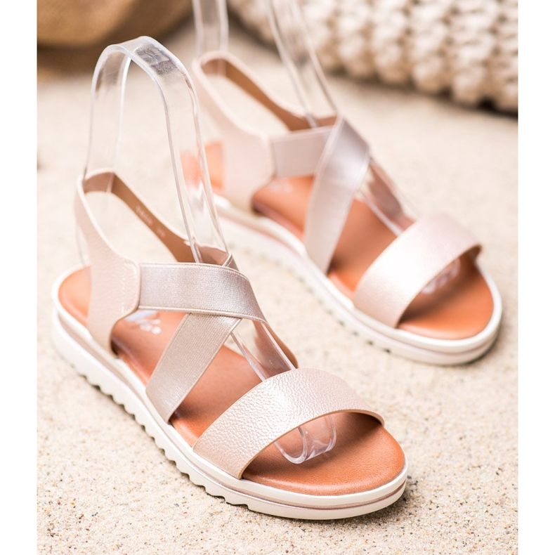 Weide Sandales sur la plate-forme beige doré 1