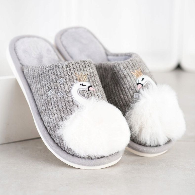 Bona Chaussons Chauds Avec Application blanc gris 1