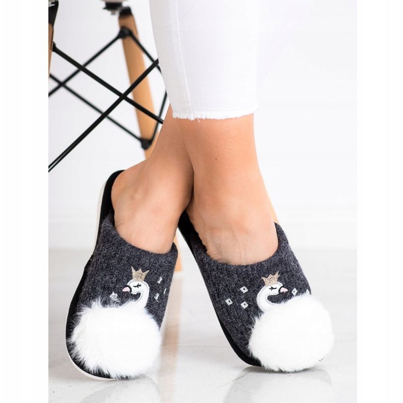 Bona Chaussons Chauds Avec Application blanc noir gris 2