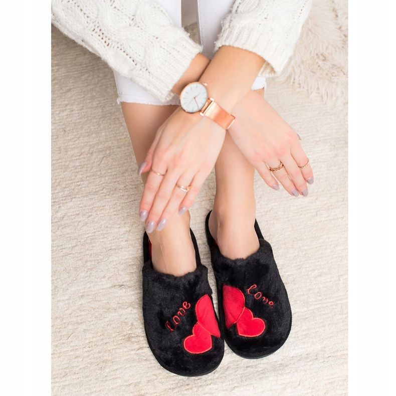 Bona Chaussons d'amour chauds noir rouge 1