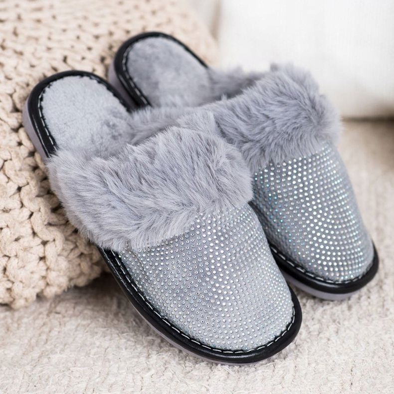 Bona Pantoufles Confortables Avec Fourrure gris 1