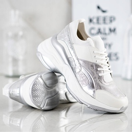 Bestelle Baskets à la mode sur la plate-forme blanc argent gris 1