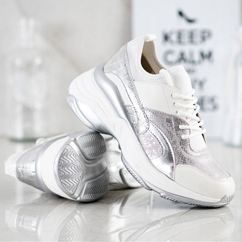 Bestelle Baskets à la mode sur la plate-forme blanc argent gris 1
