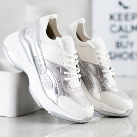 Bestelle Baskets à la mode sur la plate-forme blanc argent gris 2