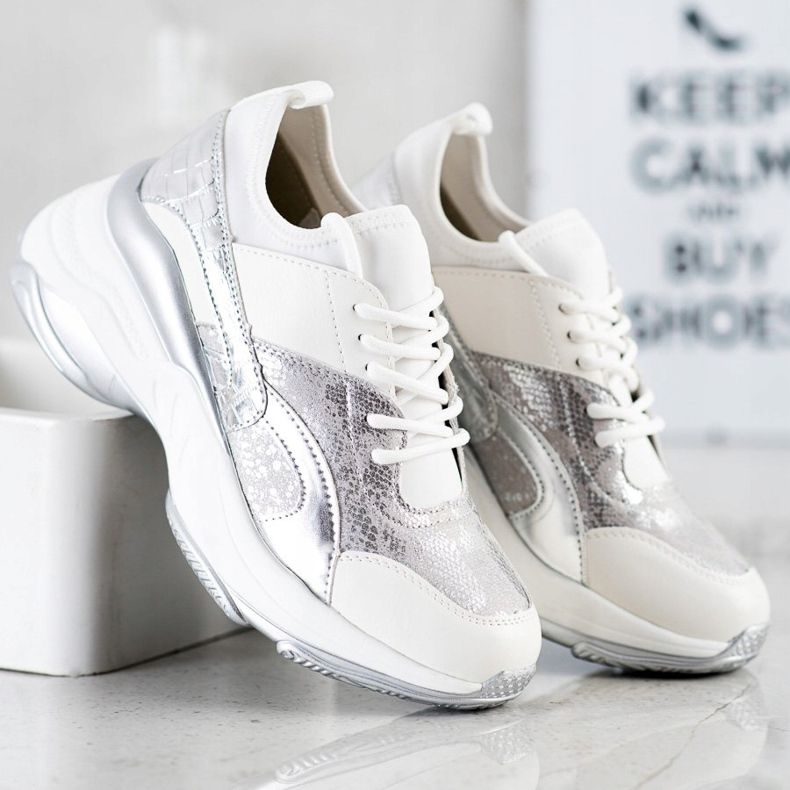 Bestelle Baskets à la mode sur la plate-forme blanc argent gris 2