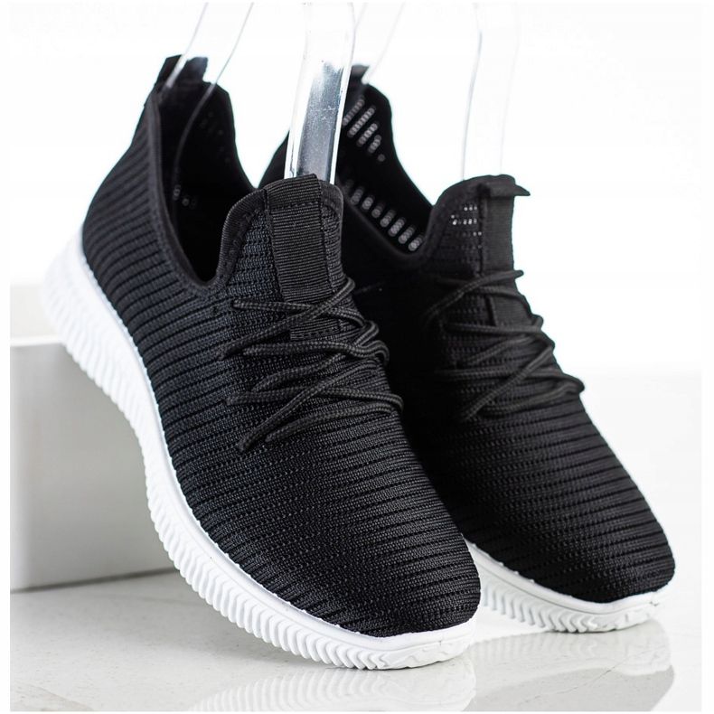 SHELOVET Baskets à enfiler confortables noir 1