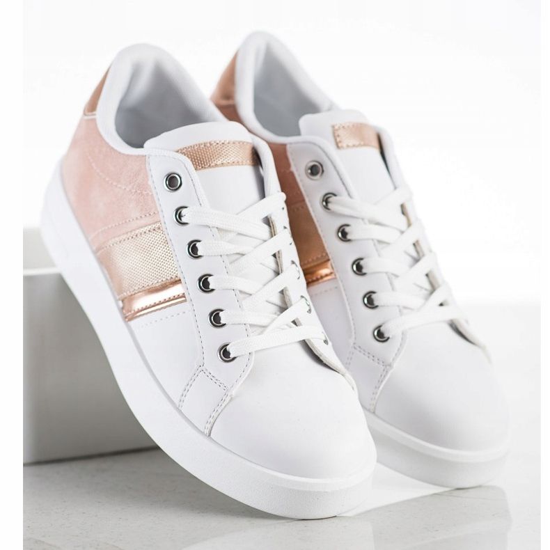 SHELOVET Chaussures de sport avec empiècement en daim blanc rose 2