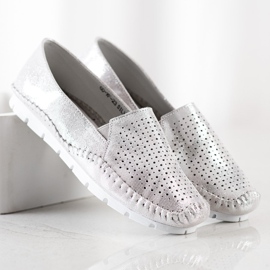 Goodin Mocassins en cuir argenté gris 2