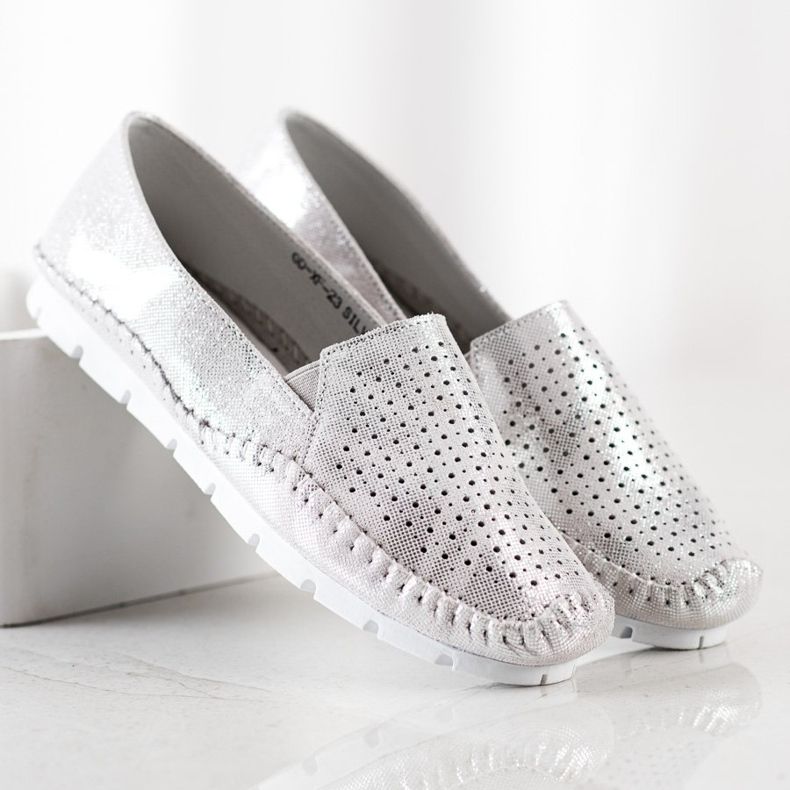 Goodin Mocassins en cuir argenté gris 2