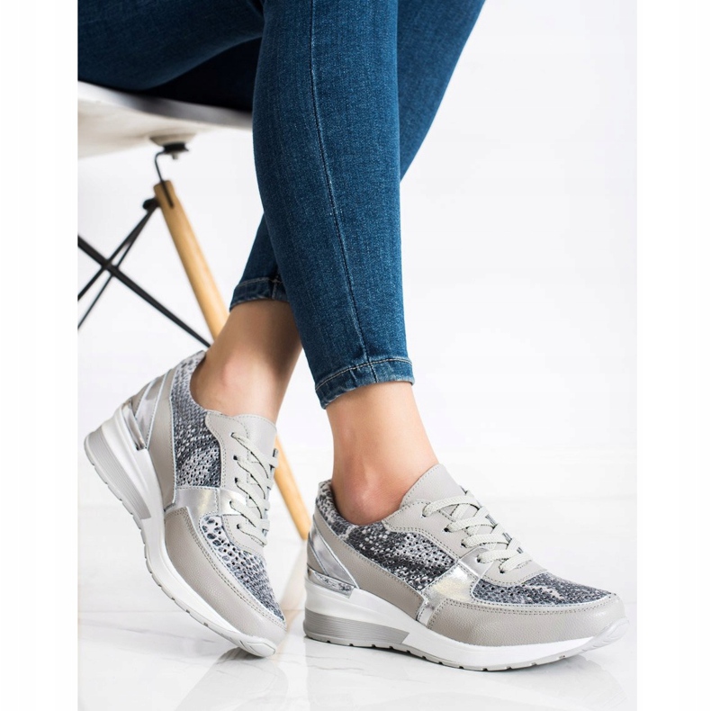 Goodin Baskets en cuir grises à imprimé serpent multicolore 1