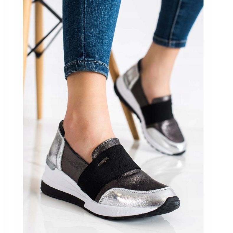 Goodin Baskets en cuir argentées gris 1