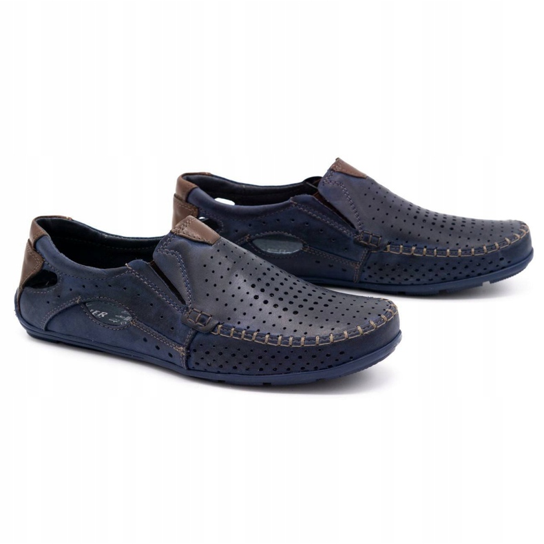 Mario Pala Chaussures homme mocassins 901 été bleu marine grain brun 1
