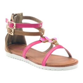 American Club Sandales gladiateur chaussures pour enfants sur la fermeture éclair rose américaine brun blanc 1