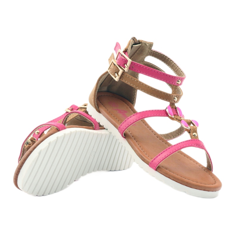 American Club Sandales gladiateur chaussures pour enfants sur la fermeture éclair rose américaine brun blanc 3