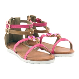 American Club Sandales gladiateur chaussures pour enfants sur la fermeture éclair rose américaine brun blanc 4