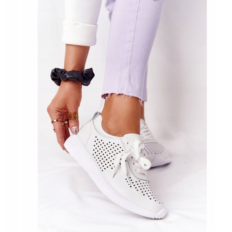 S.Barski Chaussures de sport en cuir ajouré S. Bararski Blanc blanche 2