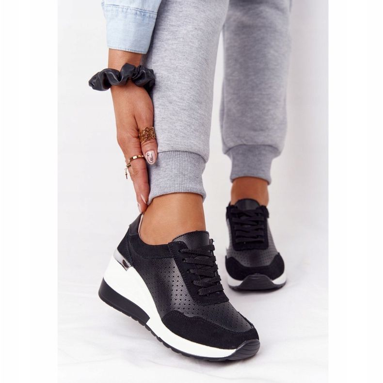 S.Barski Baskets Compensées En Cuir Ajouré S. Bararski Noir blanche le noir 1