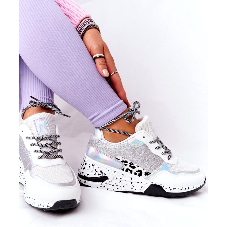 NEWS Baskets compensées pour femmes blanches avec brocart Avery 21SP26-3974 noir argent 4