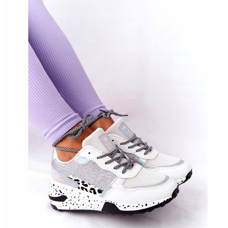 NEWS Baskets compensées pour femmes blanches avec brocart Avery 21SP26-3974 le noir argent 3