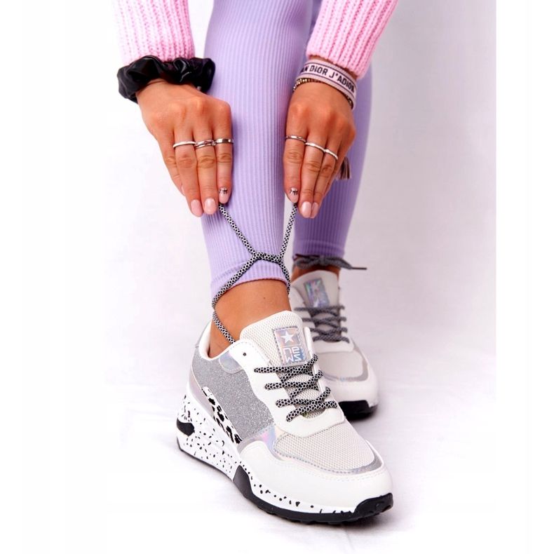 NEWS Baskets compensées pour femmes blanches avec brocart Avery 21SP26-3974 noir argent 2