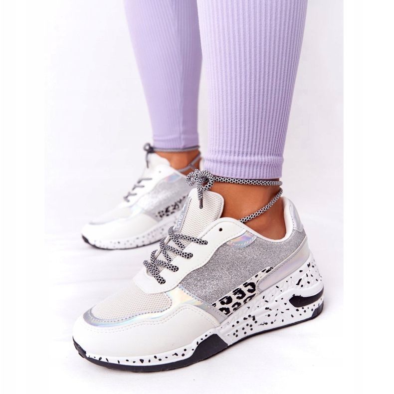 NEWS Baskets compensées pour femmes blanches avec brocart Avery 21SP26-3974 noir argent 1