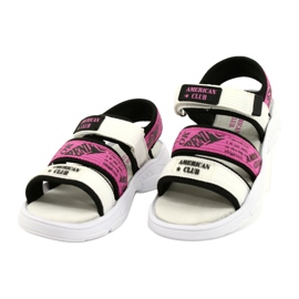 American Club Sandales de sport pour enfants Semelle intérieure en cuir RL29/21 Noir-Fuxia blanc 1