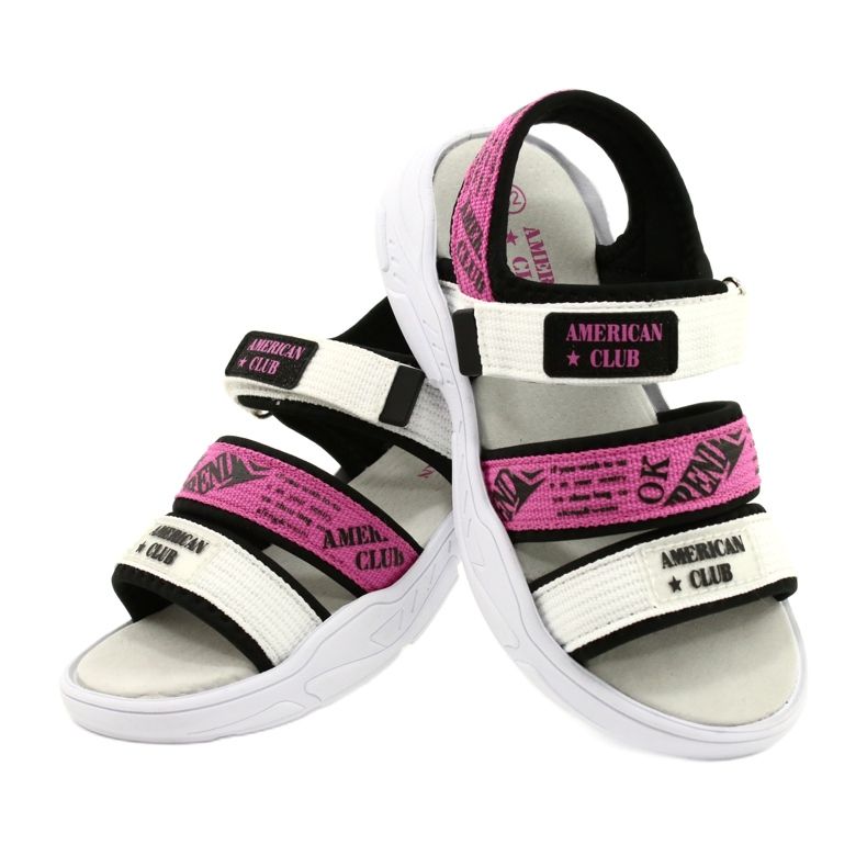 American Club Sandales de sport pour enfants Semelle intérieure en cuir RL29/21 Noir-Fuxia blanc 3