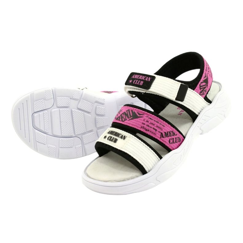 American Club Sandales de sport pour enfants Semelle intérieure en cuir RL29/21 Noir-Fuxia blanc 2
