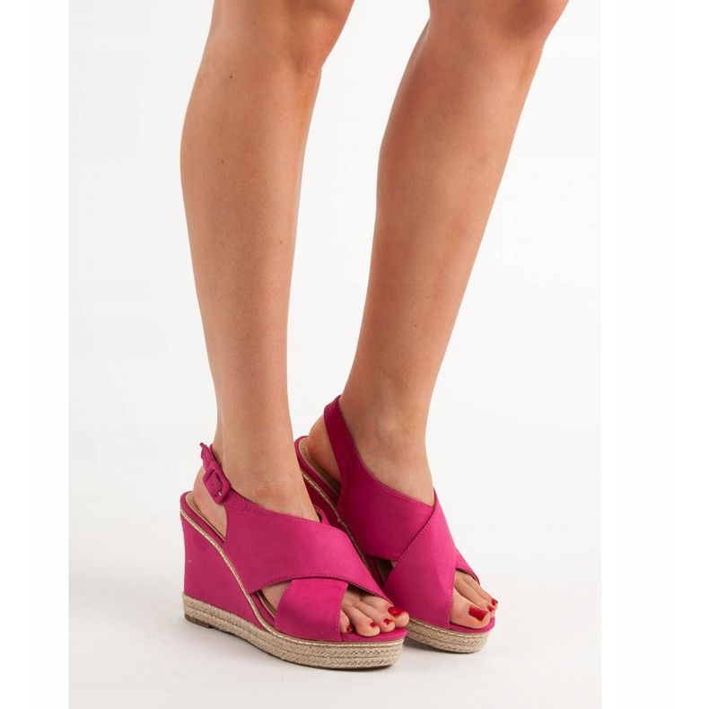 Anesia Paris Sandales compensées en daim rose 2