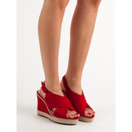 Anesia Paris Sandales compensées en daim rouge 2