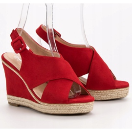 Anesia Paris Sandales compensées en daim rouge 1