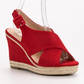Anesia Paris Sandales compensées en daim rouge 4