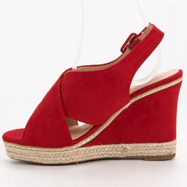 Anesia Paris Sandales compensées en daim rouge 5