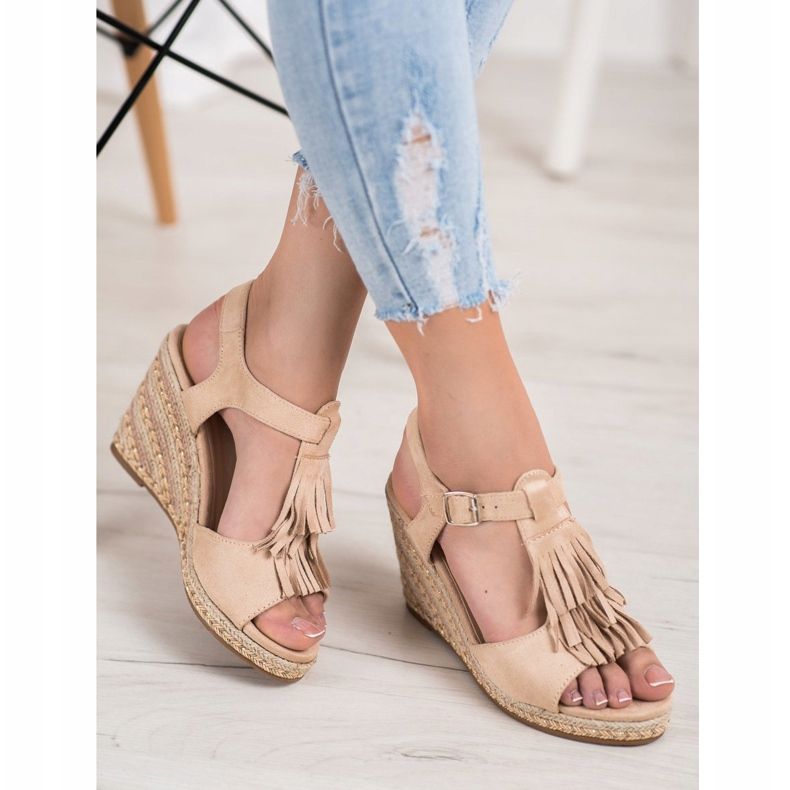 Small Swan Compensées en daim à franges brun 1